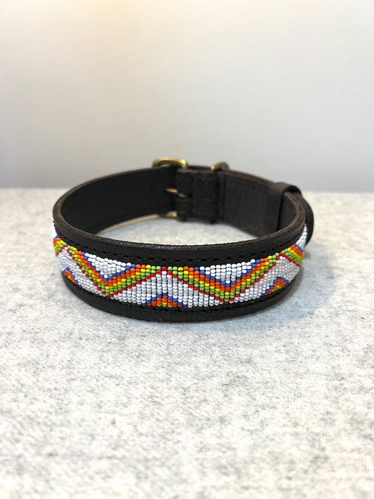 Dog Collar - Zigzag White Maasai